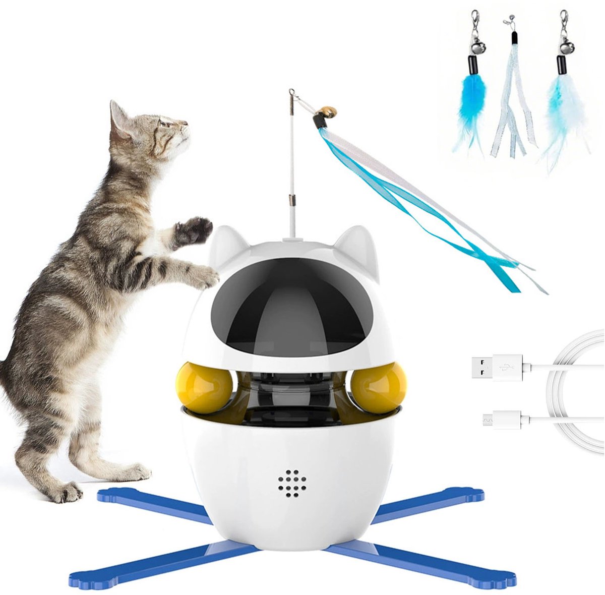 Slim Elektrisch Kattenspeelgoed – Automatische Veer Speelstok voor Katten – Oplaadbare Interactieve Speelstand Wit
