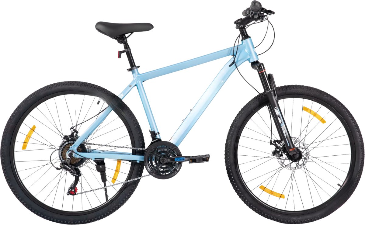 Happiq Mountainbike – Voor en – Hardtail 21 versnellingen schijfrem – 66 cm 70 cm wielen blauw aluminium frame