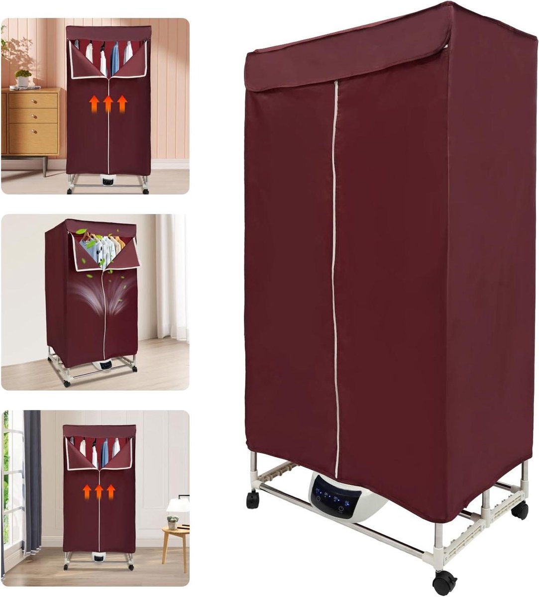 Elektrische Kledingdroger Draagbare Droger Mini Snel Kleding Drogen Stil 45dB Werking 70x50x150 cm Wijnrood