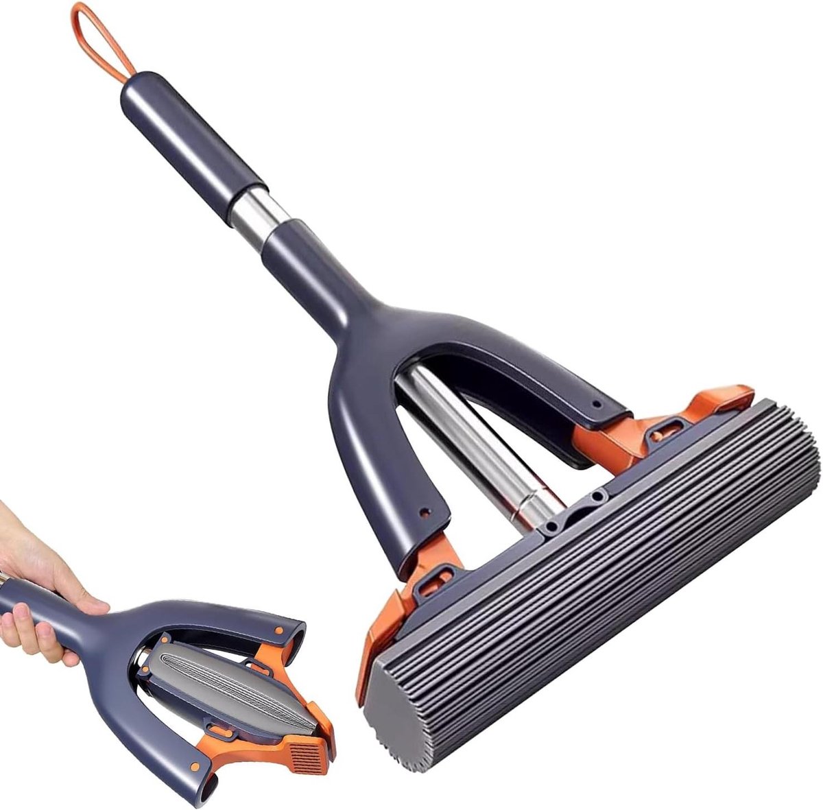 Spons Dweil - Korte Mop - Vloeren Reinigen - Zelfknijpend Systeem - 38 cm - Wit
