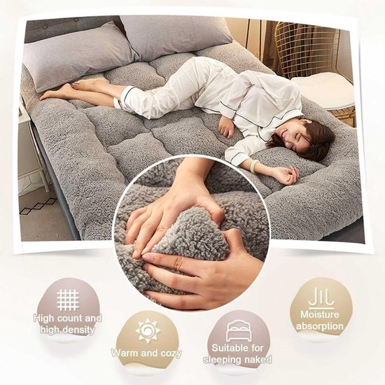Dikke Futon Matras - Vloerbed - Ruimte Besparen - Draagbaar & Opvouwbaar - 39x80 inch - Wit — afbeelding 5