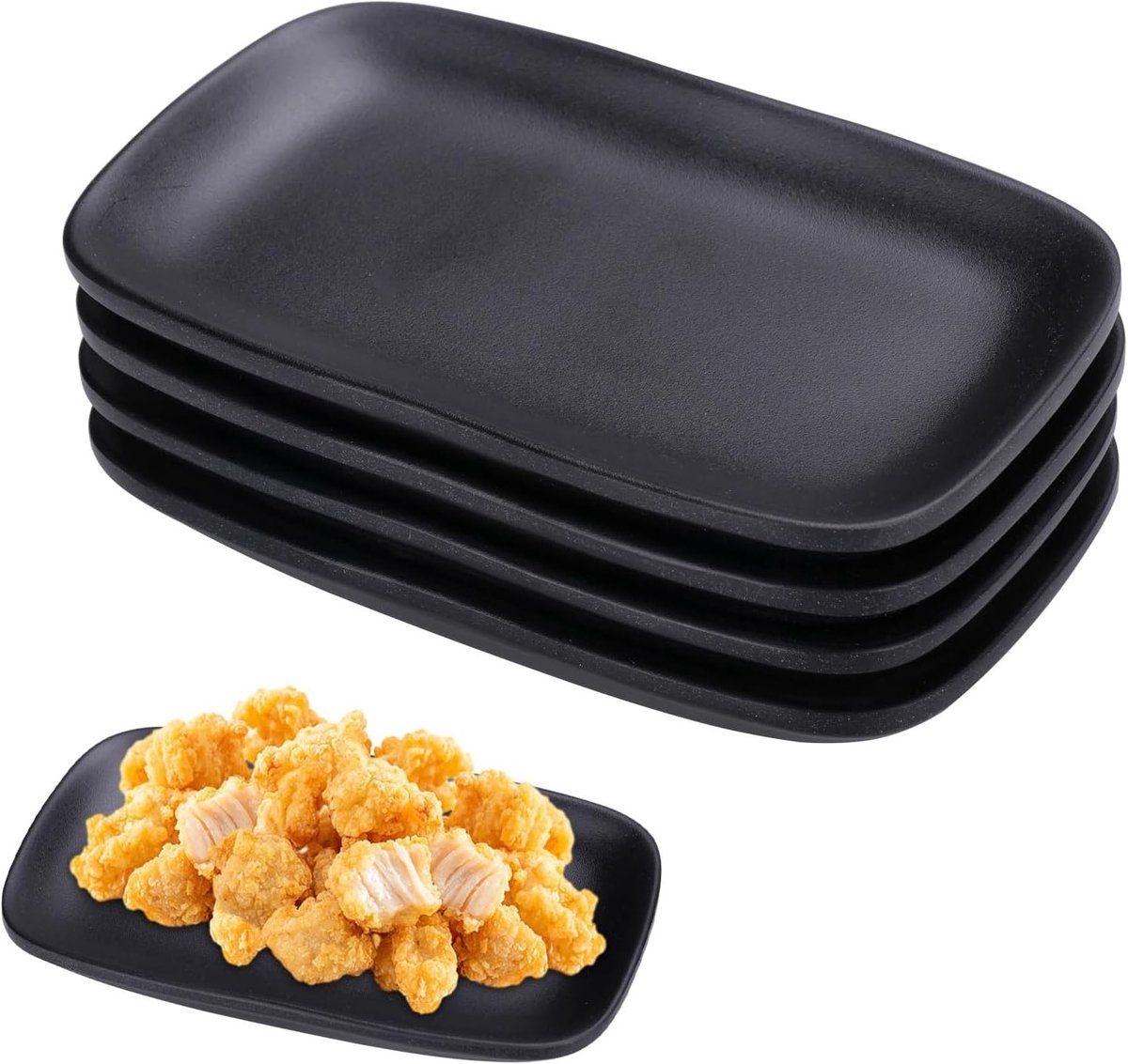 Set van 4 Rechthoekige Serveerschalen in Mat Zwart voor Appetizers, Snacks en Desserts
