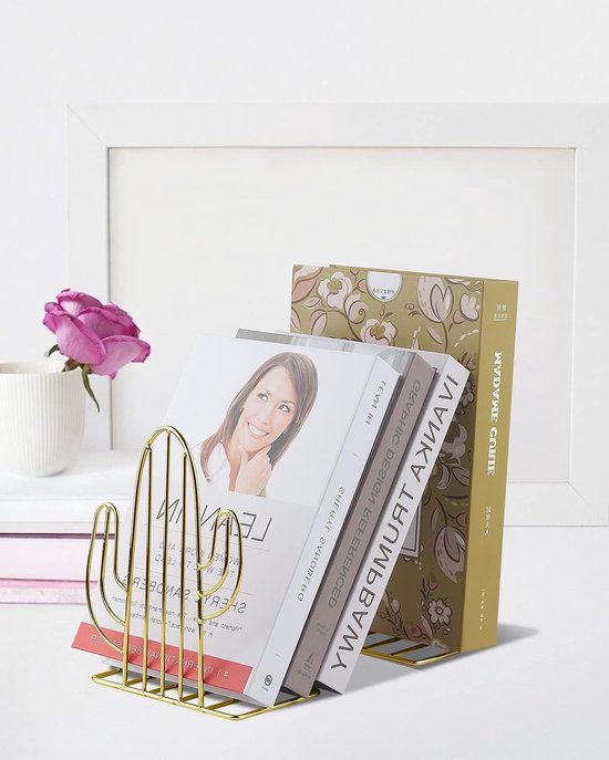 Geometrische Decoratieve Boekhouder - Stevige Boeksteunen voor Kantoor, School en Thuis, Cactus Design in Goud (Set van 2) — afbeelding 3