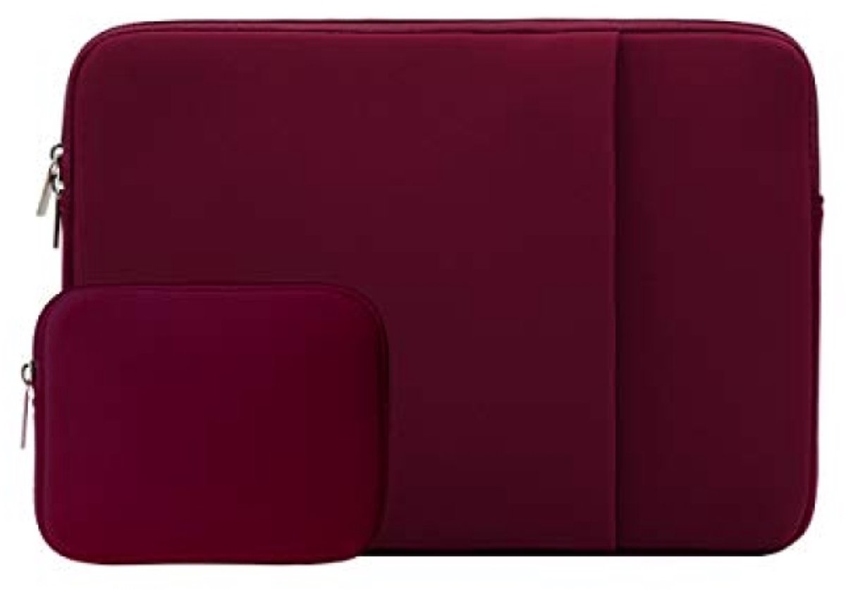14 inch Laptop Sleeve Beschermhoes met Voorvak en Accessoire Tas - Rood