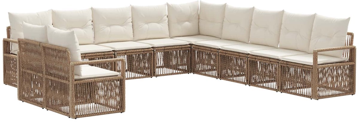 vidaXL - Tuinbank - Set - 11 - pcs - Beige - poly - rattan