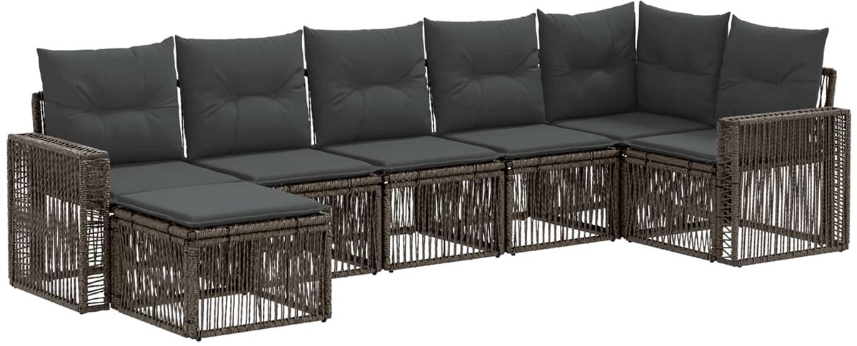 vidaXL - Tuinbank - Set - 7 - pcs - Grijs - en - Donkergrijs - poly - rattan