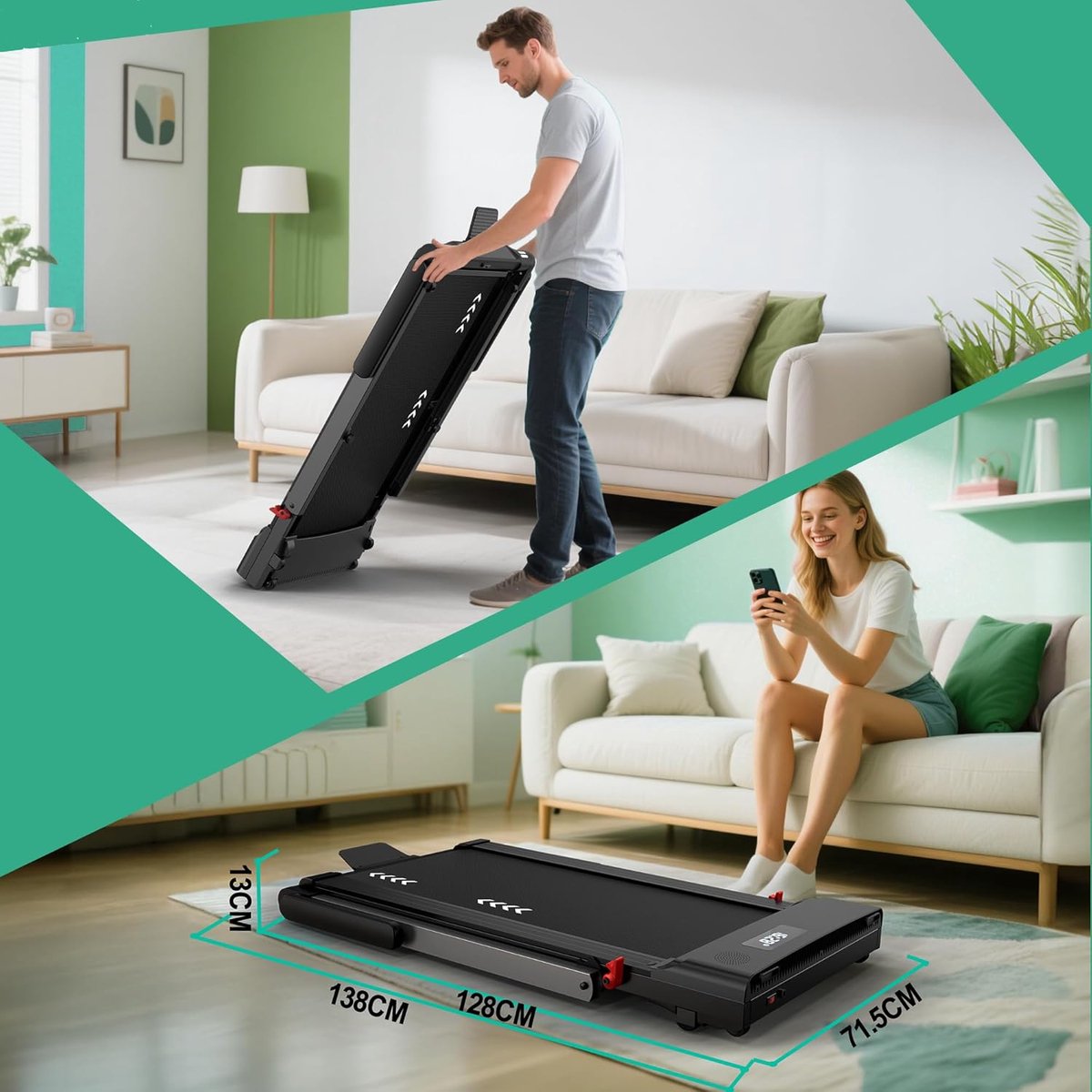 FlexRun Elite 4-in-1 Opvouwbare Loopband met 7% Hellingshoek – Walking Pad & Hardloopband 1-12 km/u, Bluetooth App & Speaker, Schokabsorptie, LED Displays, Compact Design 128 x 71,5 x 109 cm