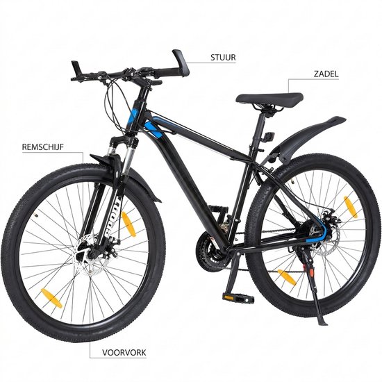 Mountainbike -26 inch - Hardtail mountainbike - 21 Versnellingen - unisex - Shimano Tourney derailleur - schijfremmen - Met schokabsorberende voorvork - Draagvermogen 120 kg - Geschikt 170 cm en langer - blauw — afbeelding 5