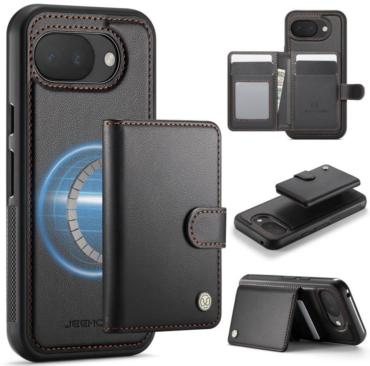 Luxe 2-in-1 Backcover + Magnetische/Afneembare Kaarthouder voor Pixel 9a _ Zwart