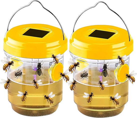 Aziatische hoornaarval, 2 stuks zonne-energie Aziatische hoornaarval, buiten hangende val voor wespen en hoornaars, geschikt voor tuin en balkon