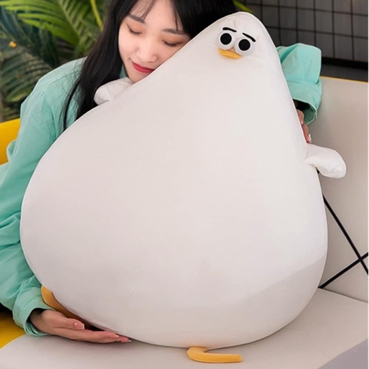 Grappige Pluche Meeuw Kussen, Schattige Dikke Kippen Knuffel, Zachte Gevuld Kussen en Vloermat voor Feestdagen en Cadeaus (40cm)