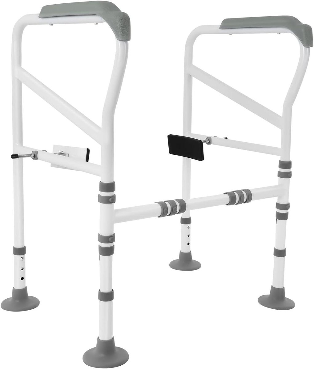 Toiletsteunframe - Opstahulp toilet - Veiligheid badkamer - In hoogte verstelbaar - Tot 150 kg - Grijs wit