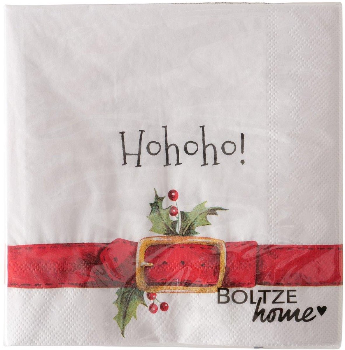 Boltze Home servetten kerst tafeldecoratie HoHoHo wit papier 33x33cm.