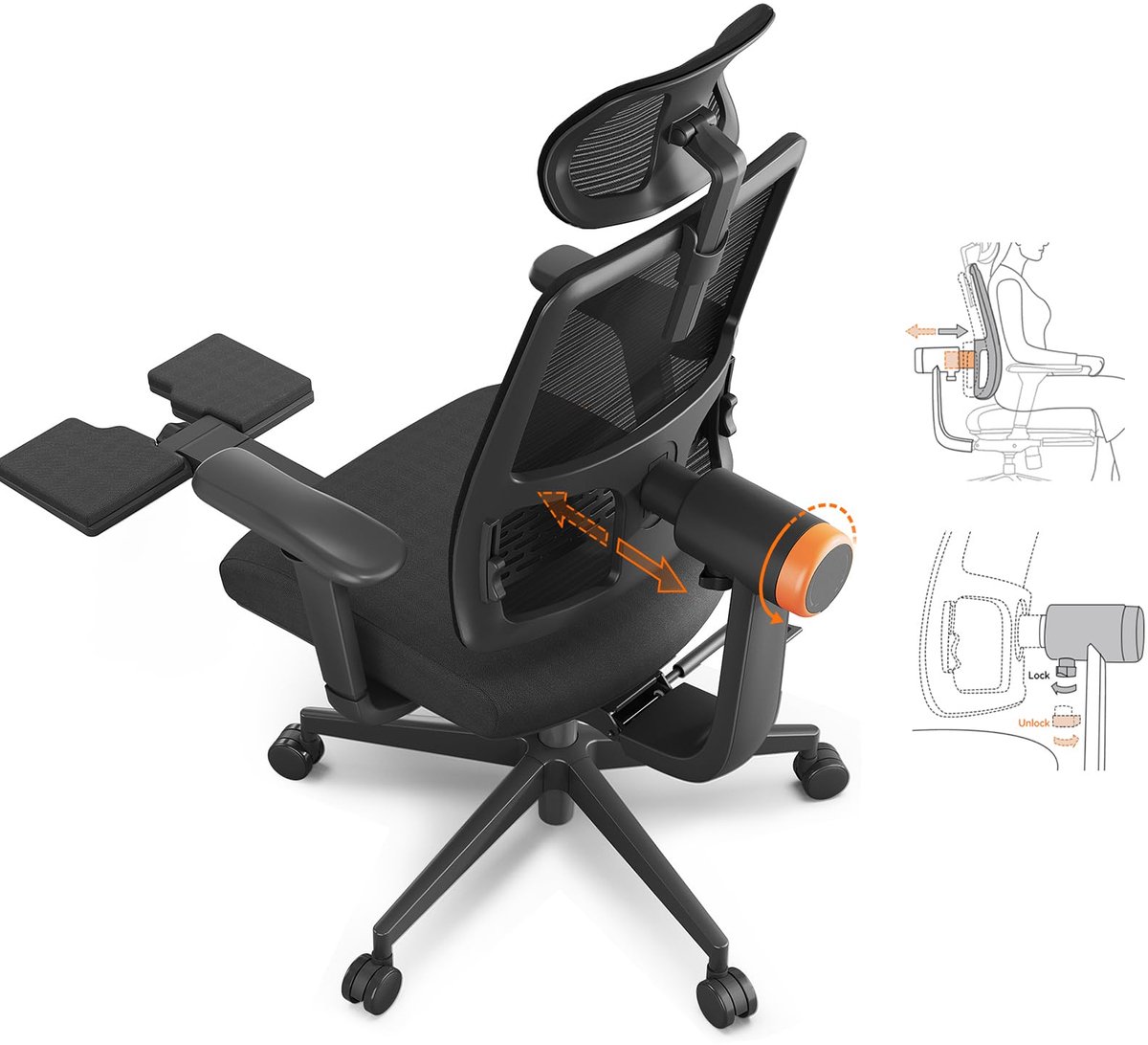 Newtral Ergonomische Bureaustoel met Laptoptafel – 4D Armleuningen, Adaptieve Lendensteun, Verstelbare Zitdiepte, Voetsteun – Voor Thuiswerken