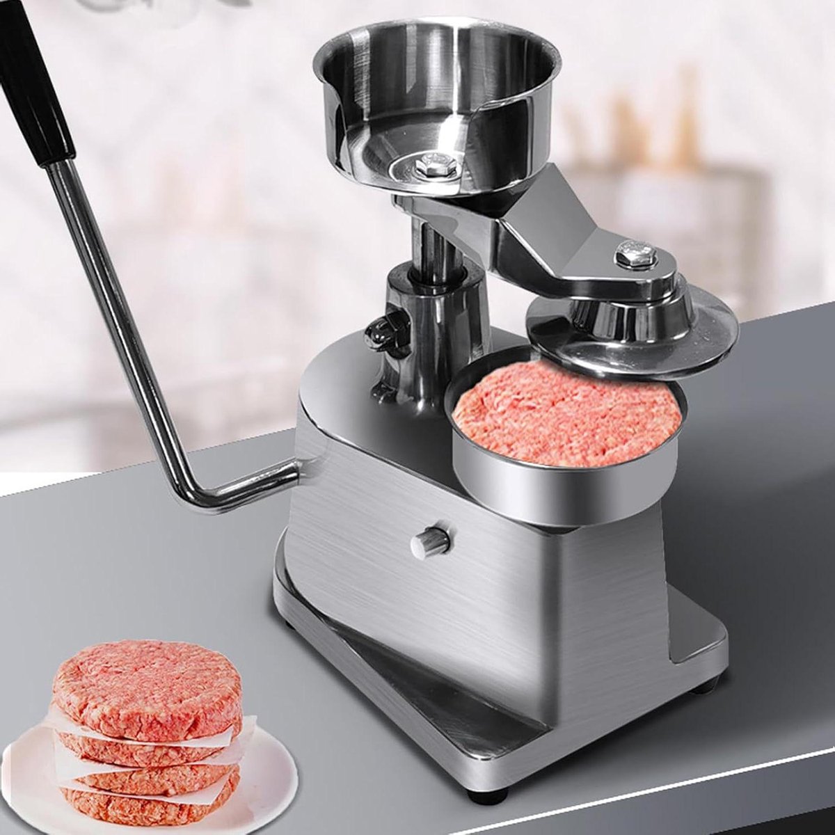 Burgerpers - Vleesvormer - Burgers Maken - Verstelbare Dikte - 10-15 cm - Zilver
