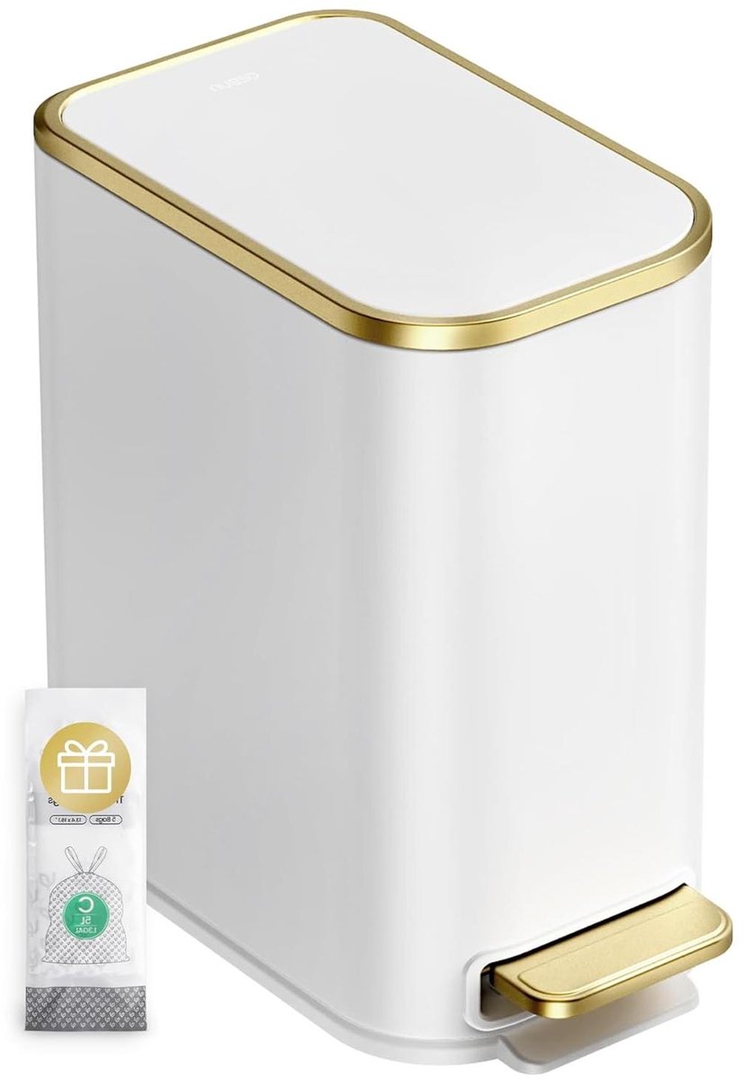 Kleine Vuilnisbak - Afvalemmer Deksel - Ruimte Besparen - Softclose Deksel - 5 Liter - Wit Goud