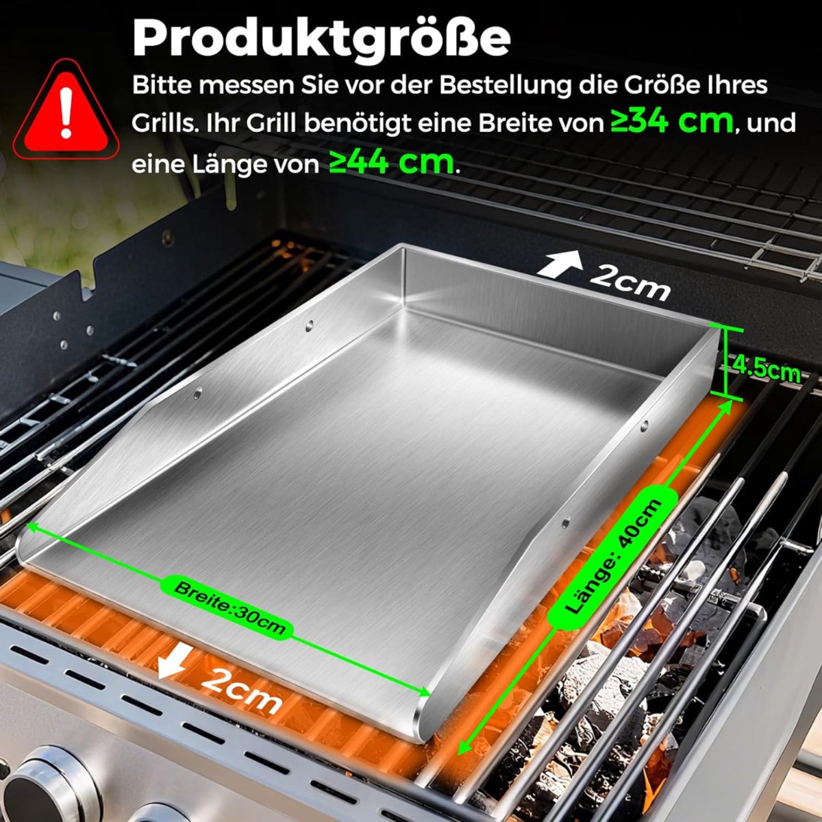Grillplaat Inductie - Plancha-Grillplaat Cadeaus Voor Mannen En Vrouwen - Met 2 Grillspatels - 4 Mm Dik Roestvrij Staal - Met Afneembare Handgrepen - Voor Gas- En Houtskoolgrills - 40 X 30 X 4 Cm