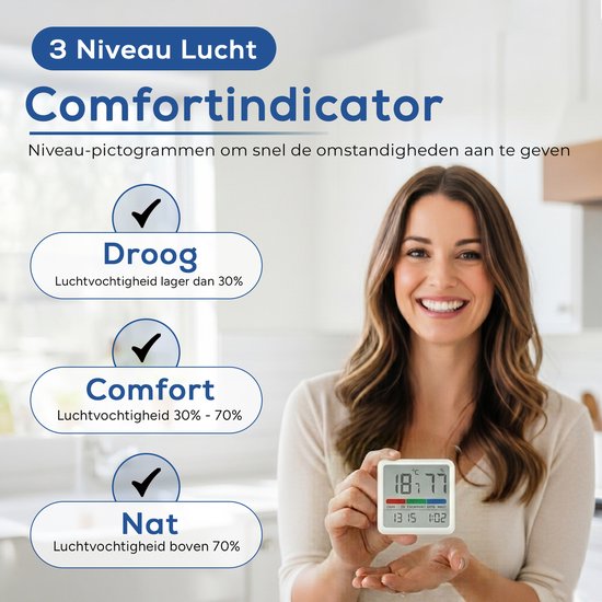 YUCONN Hygrometer - Luchtvochtigheidsmeter - Thermometer Binnen - Digitaal Weerstation - Binnen