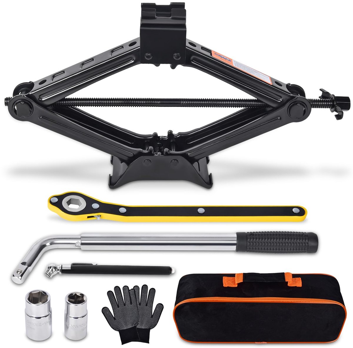 2.0T Schaarwagenkrik Set - Draagbare autokrik set - Hefhoogte 90 tot 390mm - Schaarkrik set met wielsleutel - ratelverlenging - zwengel - verdikte staalplaat - draagbare krik - auto's - vrachtwagens - sedans - bestelwagens - MPV's Schaarkrik