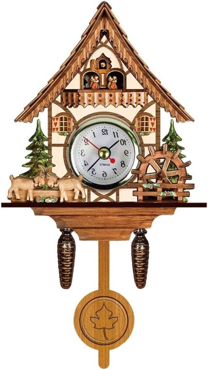 Retro Houten Koekoeksklok voor Wanddecoratie, Scandinavische Stijl, Vintage Klok met Swingende Bel en Vogelhuisje, Unieke Home Decoratie