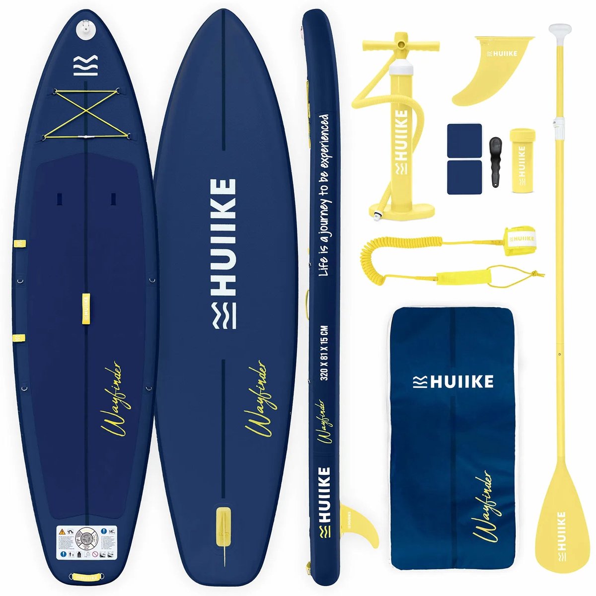 HUIIKE SUP Board Touring - Opblaasbaar Paddle Board met Accessoires, Peddel, Vinnen, Pomp - Stand Up Paddle Hoge Stabiliteit - 320 x 81 x 15 cm - Max. 130 kg