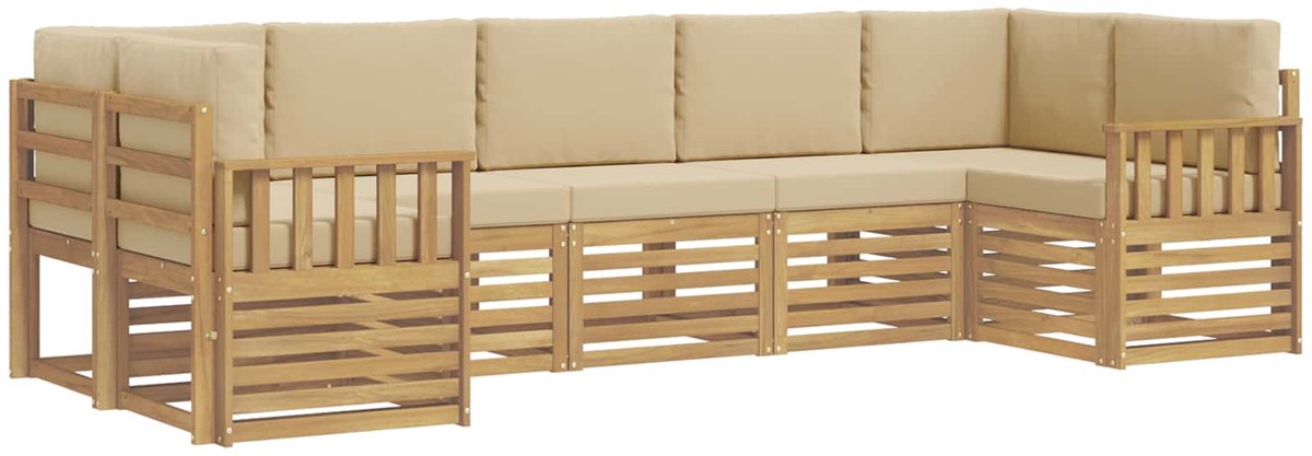 vidaXL Buiten - bank - set - 6 - st - 7-zits - Wit - En - Beige - Polyester Wit en beige