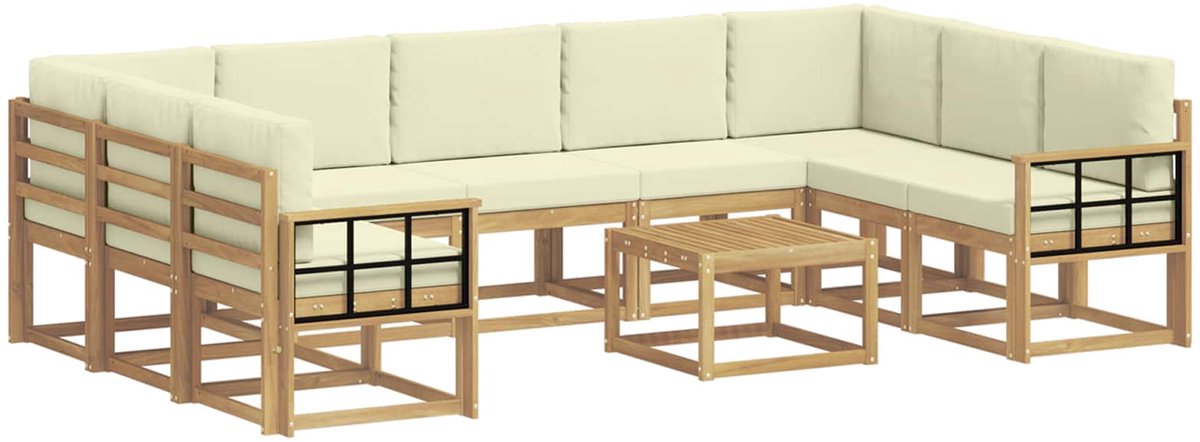 vidaXL Buiten - bank - set - 10 - st - 9-zits - Wit - en - crèmekleurig - Polyester Wit en crèmekleurig