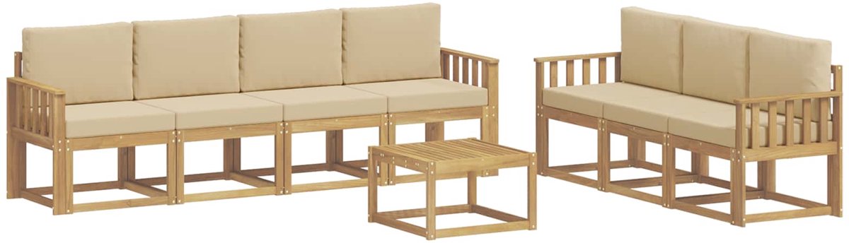 vidaXL Buiten - bank - set - 7 - st - 7-zits - Wit - en - Beige - Solid - Acacia - Wood wit en beige