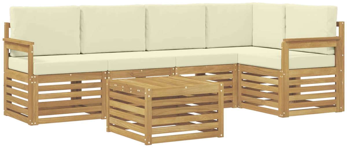 vidaXL Buiten - bank - set - 6 - st - 5-zits - Wit - en - crèmekleurig - Polyester Wit en crèmekleurig