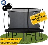 Zero Gravity trampoline 366x244cm rechthoekige – kindertrampoline met slim opvouwbaar veiligheidsnet – incl. ladder en grondankers – max. 130 kg - rechthoekige/ovale tuintrampoline - Ultima 5 Black Edition