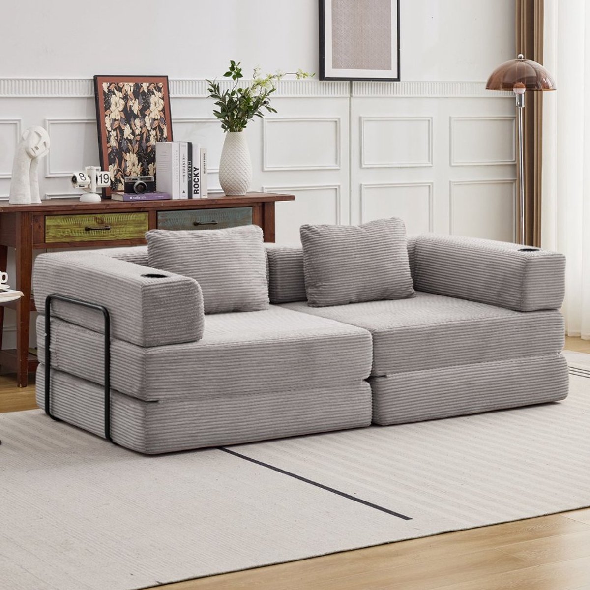2-Zits Corduroy Bank - Multifunctionele 2-in-1 Slaapbank - Modulaire Slaapbank - Inklapbaa