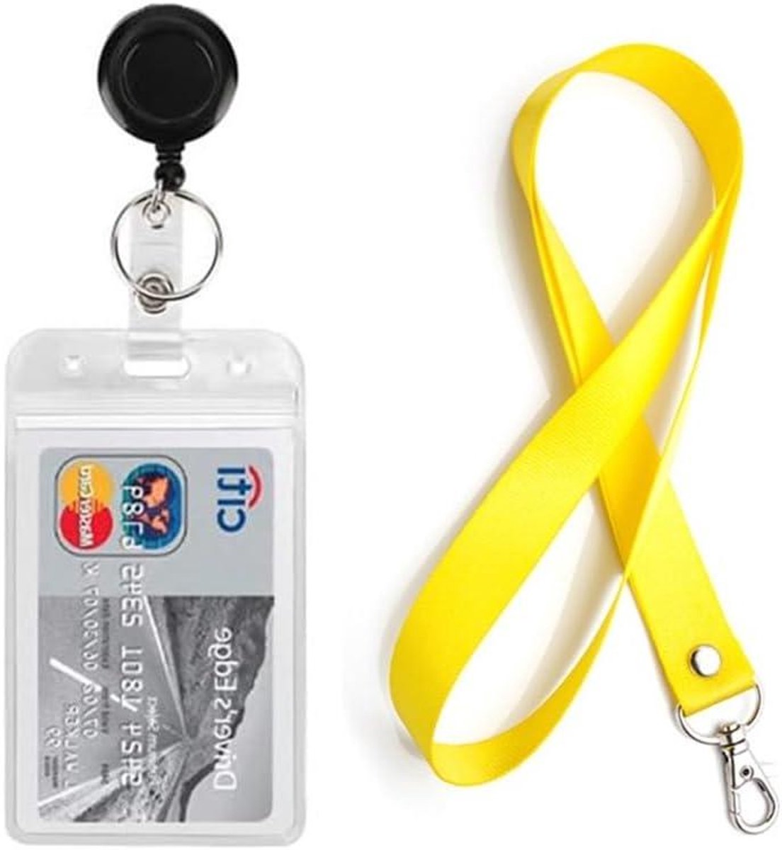 Kaarthouder Set - Nekkoord Badge - Veilig Identificeren - Sterke Metalen Clip - 2 Stuks - Geel