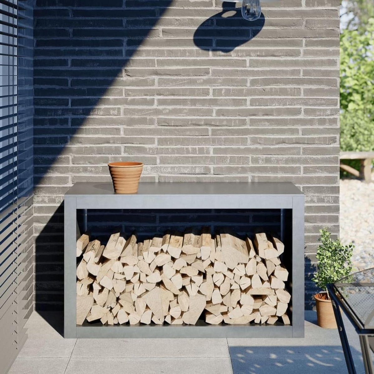 Haardhout Opslag - Houtrek - Haardhout Houden - Verhoogde Luchtcirculatie - 100 x 40 x 60 cm - Zilver