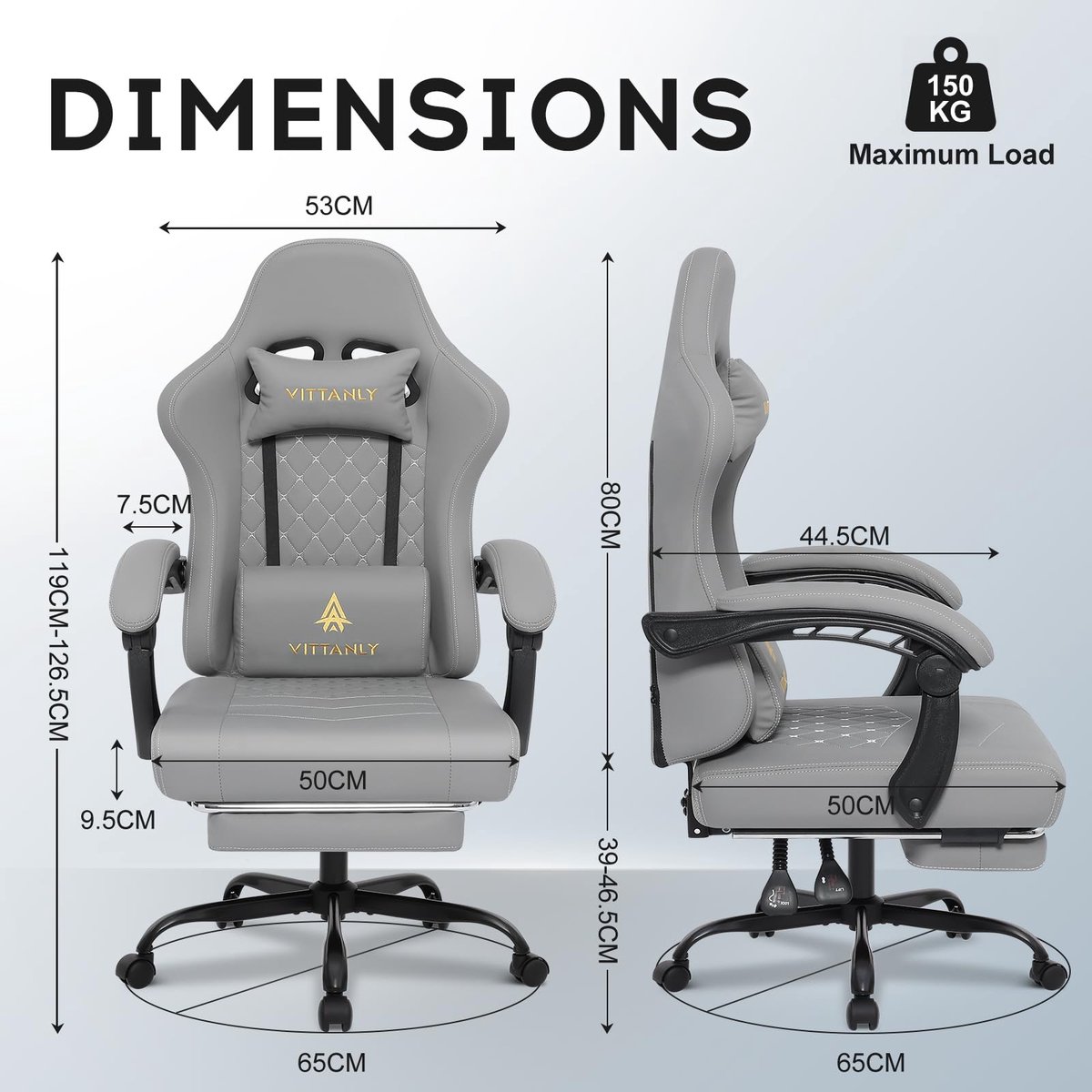 Homaxy - Game Stoel - Gaming Stoel - Gaming Stoel - Ergonomische Bureaustoel - Gamestoel - Verstelbaar - Gaming Chair - Inclusief voetensteun - Grijs – foto 4
