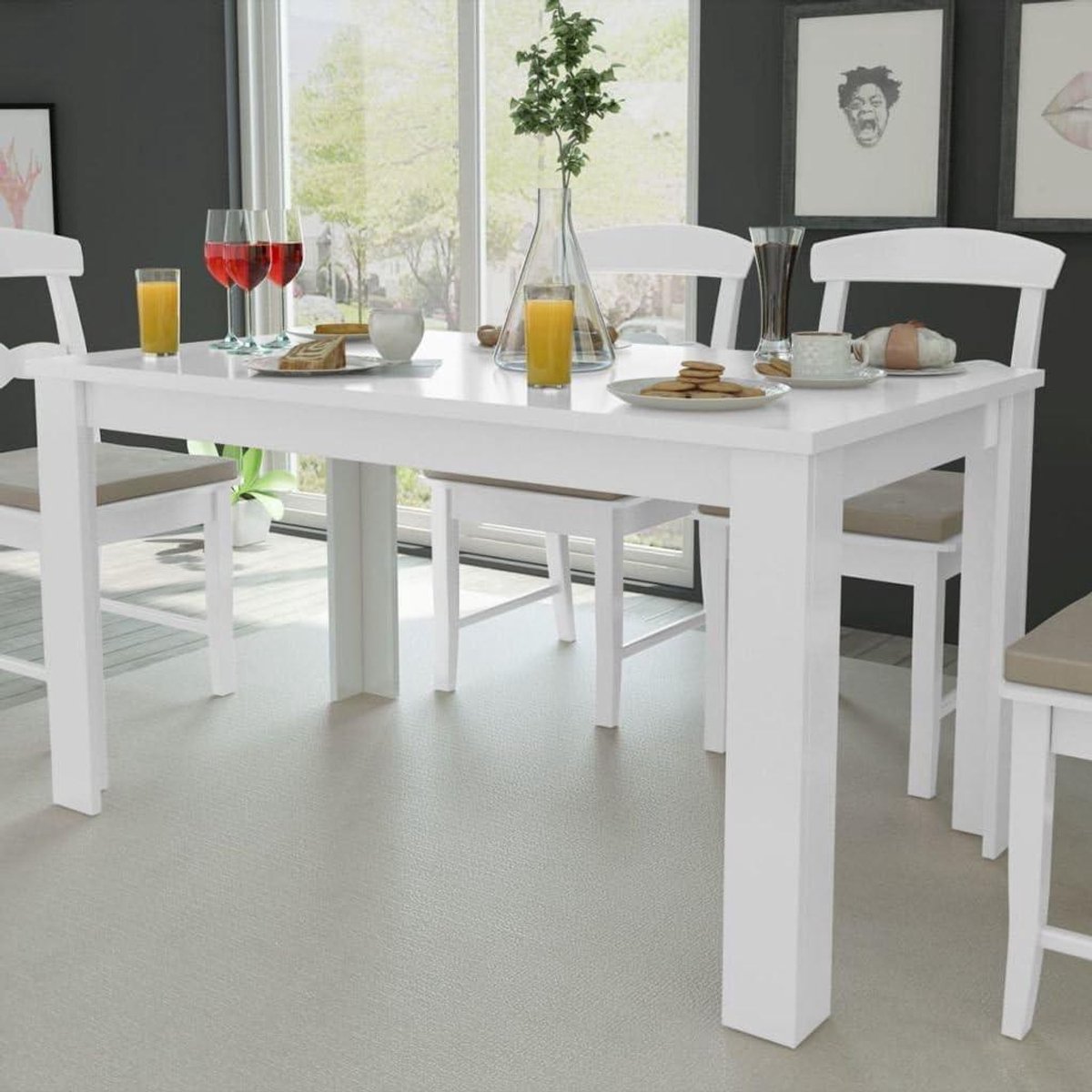 Eettafel Hout - Keukentafel - Gezellig Tafelen - Massief Materiaal - 140 cm - Wit