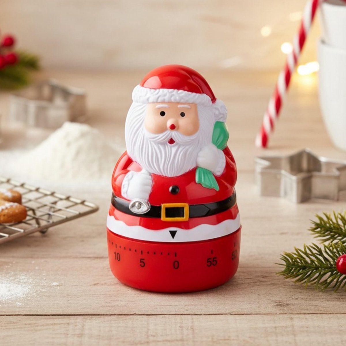 Solidchoice - Dailygoody - Mechanische Keukentimer - Nostalgisch Design - Geen Batterijen - Kerstman - Tijdbeheer - Perfect voor Koken en Bakken