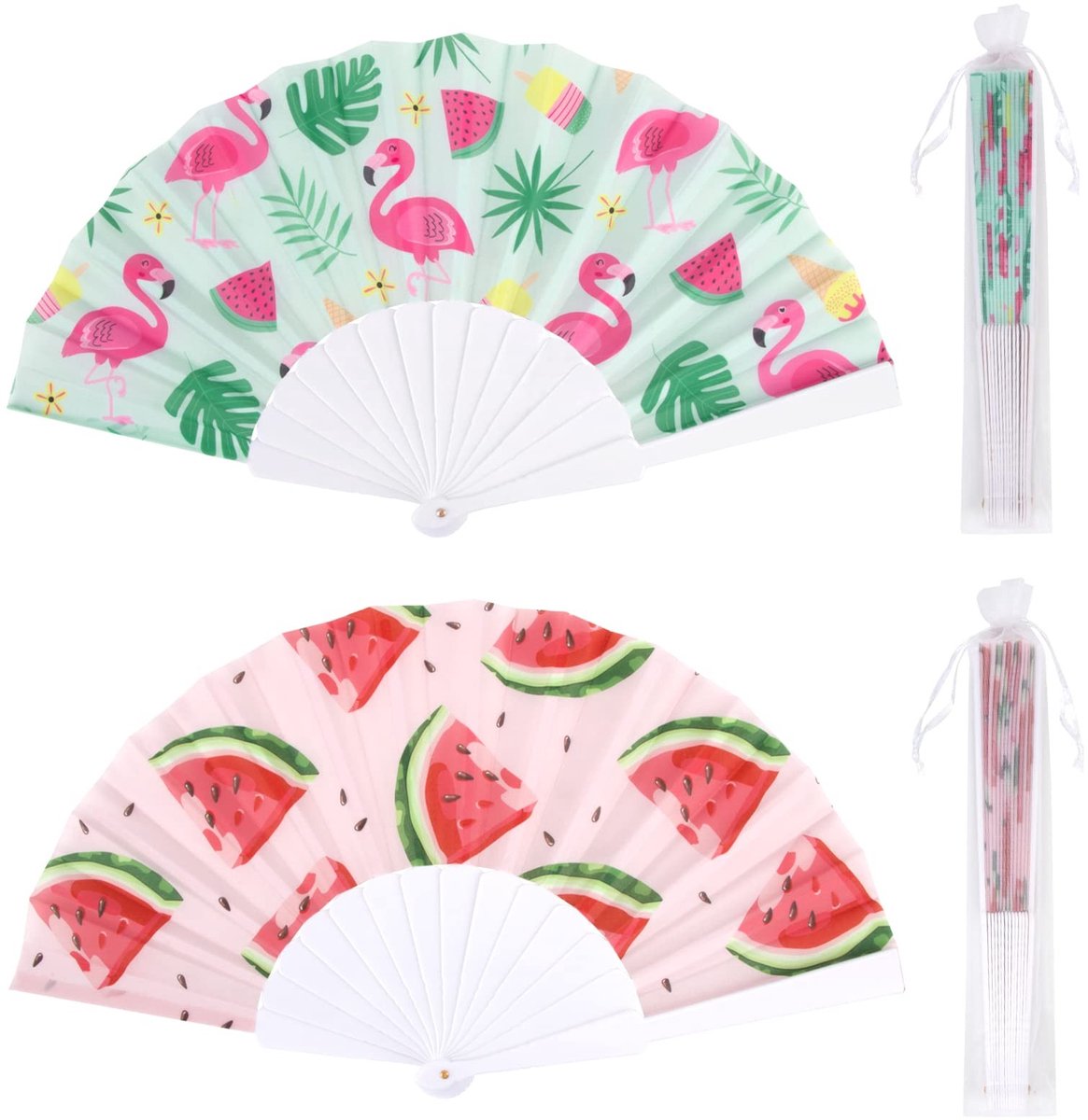 Solidchoice - Dailygoody - Handwaaiers - Zomerwaaiers - Koel blijven in de zomer - Watermeloen en flamingo - Vouwwaaier - Perfect voor Hawaïparty en zwembadfeest