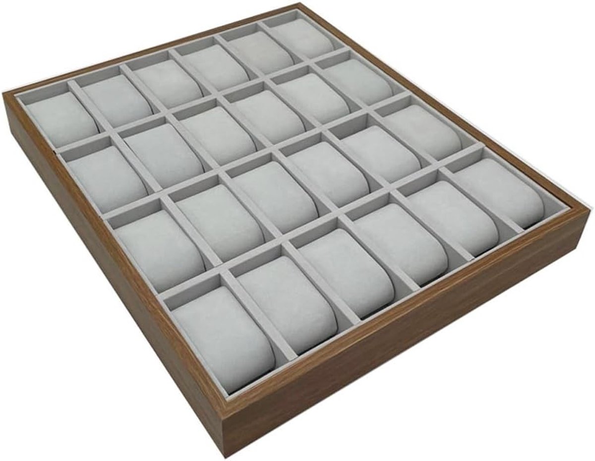 24 Slots Houten Horloge Display Koffer - Decoratieve Sieraden Organizer voor Armbanden en Horloges in Beige