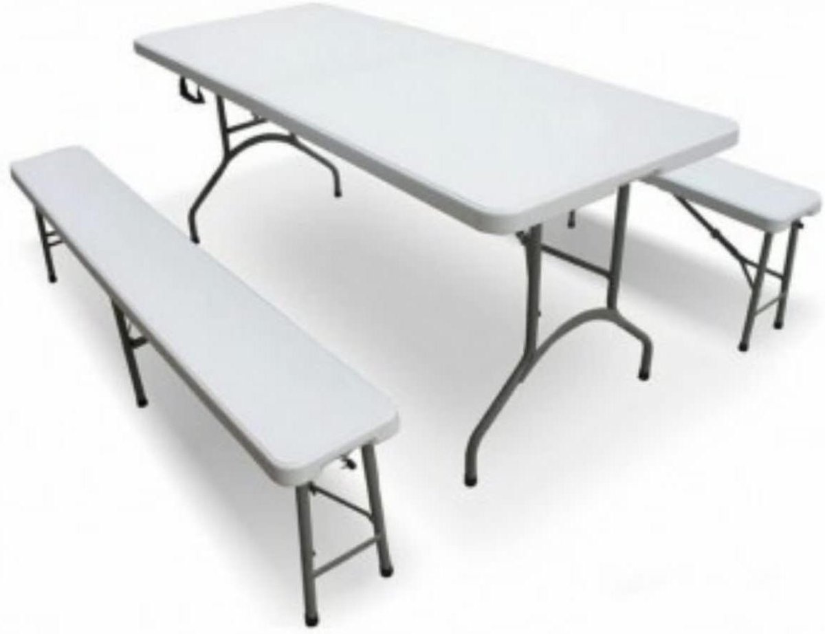 Biertentgarnituur set - Picknicktafel banken - Feestelijke bijeenkomsten - Inklapbaar staalontwerp - 183 cm lengte - Zwart