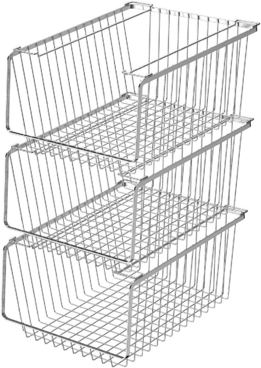 Koelkast Organizer - Opbergmanden - Keuken Ordenen - Stapelbaar Ontwerp - Set van 3 - Zwart