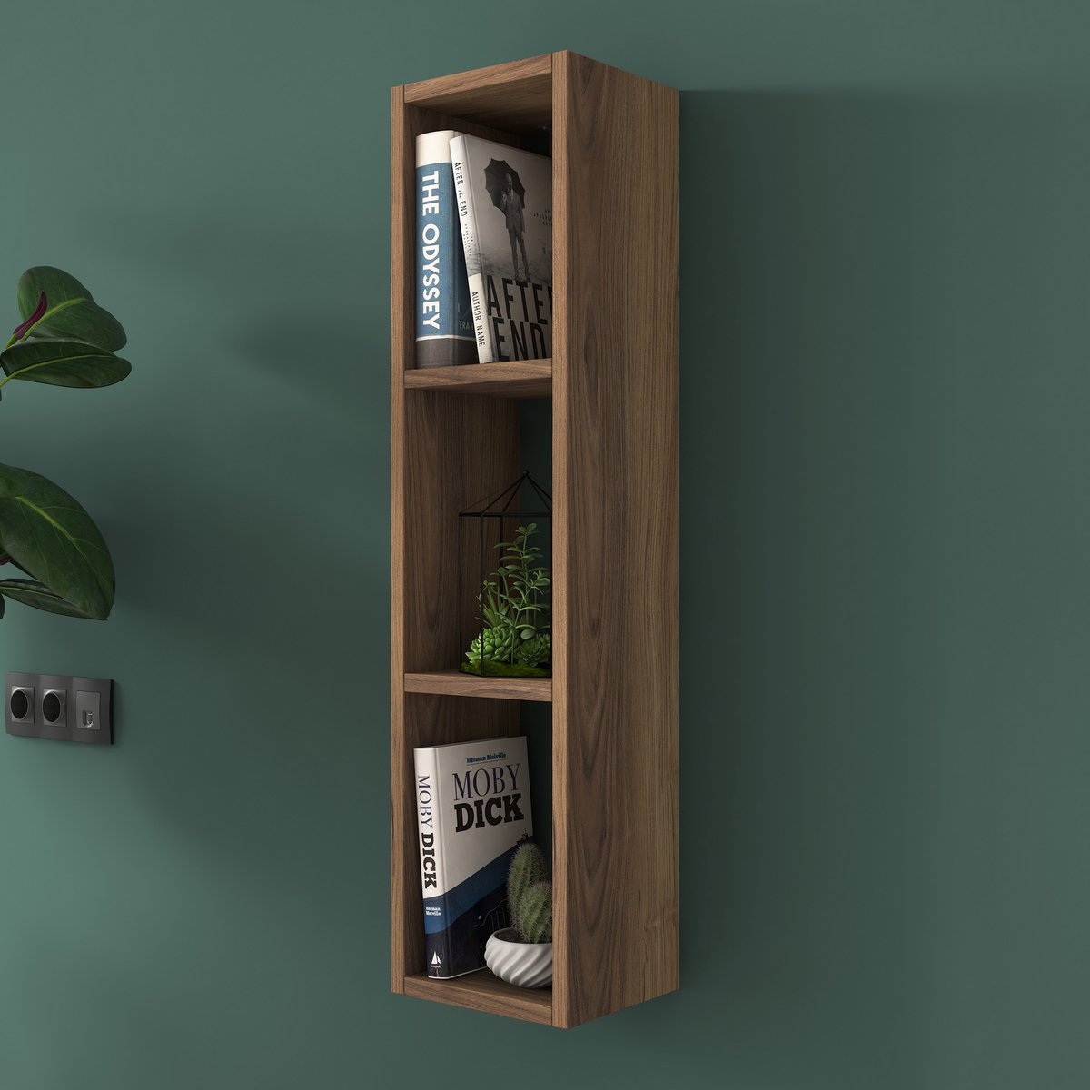 Asir - Wandplank - Okkernoot - 100% met melamine gecoat spaanplaat - 98 x 23 x 11 cm