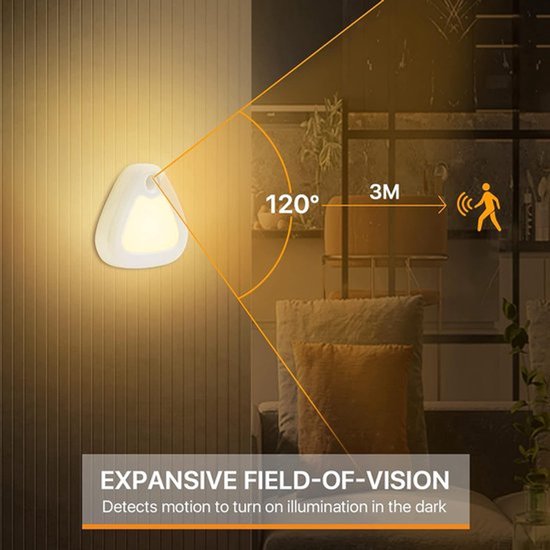 KZQ Draadloze LED Lamp met Bewegingssensor en Dag Nacht Sensor, Set van 3, Driehoekige Kastverlichting, Warm Wit 3200K, Magnetisch, voor Kinderkamer, Slaapkamer, Gang, Toilet van KZQ — afbeelding 3