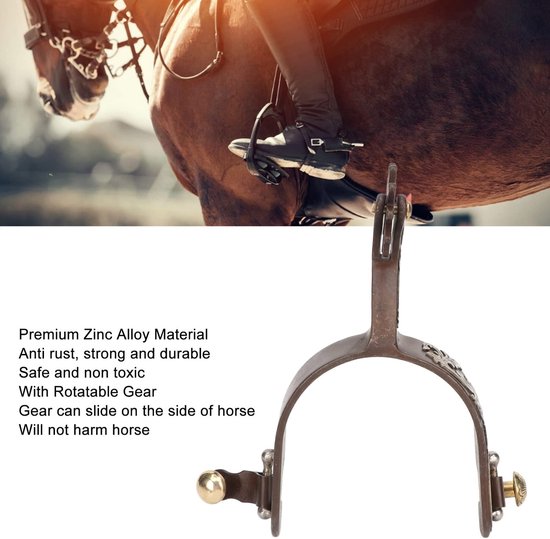 2 Pieces Western Cowboy SpursHandmade Genuine Leather Equestrian Spur with Swivel Gear, Spur Strap Vintage Bronze Low Carbon Steel Riding Accessories for Horse van Merkloos	 — afbeelding 3
