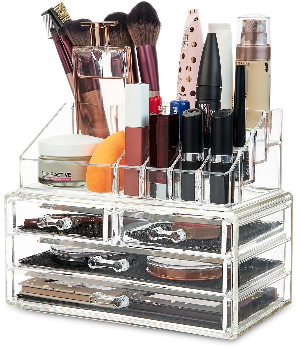 Allecto - Make-up Organisator - Verstelbaar - Transparant - Opslag met Laden - Perfect voor jouw make-up collectie - 4 Compartimenten