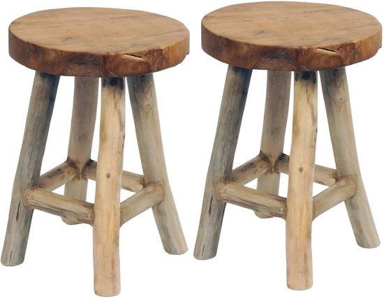 Home & Styling Plantverhoger / planten tafeltje - 2x - teak hout - lichtbruin - D30 x H42 cm - krukje