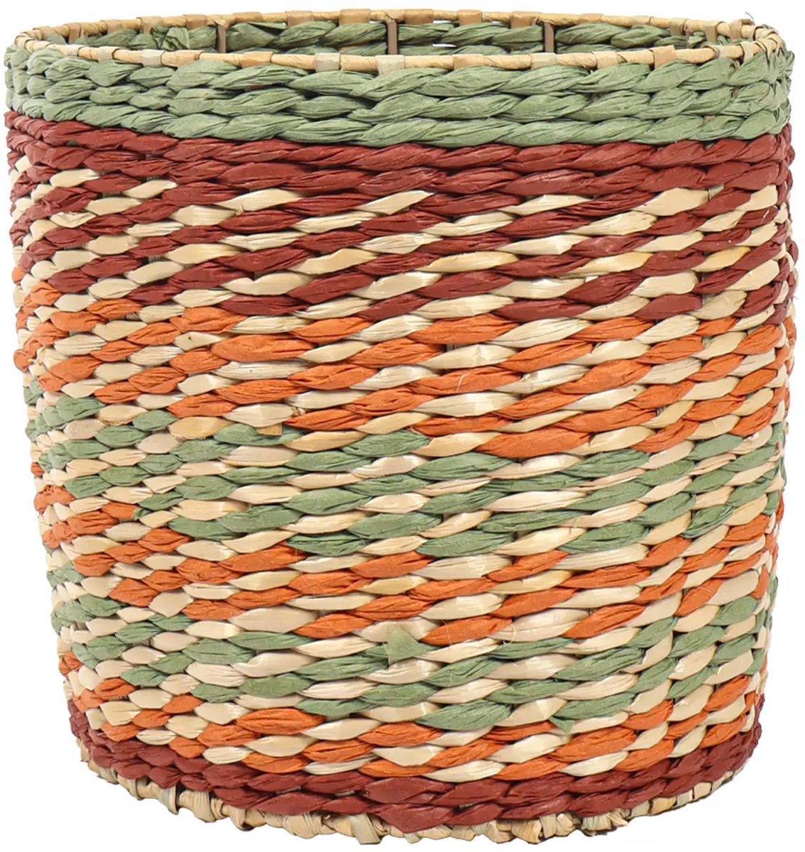 Plantmand Kleurrijk Ø24,5 cm – Rietmand Handgevlochten – Bloempot voor planten – Metalen Frame – Multicolor Decoratie