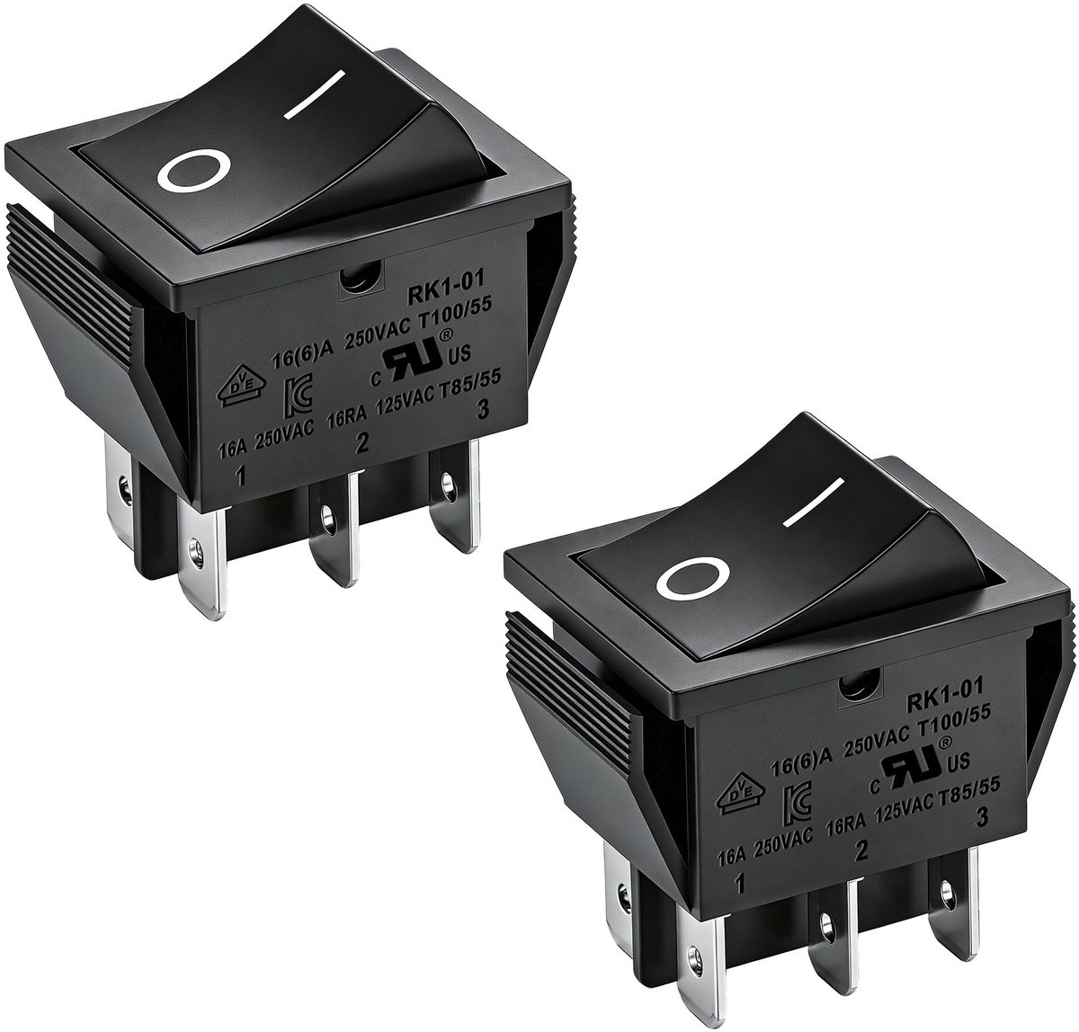 Allecto - Heschen On-off Rocker Switch - Schakelaar - 16 A 250 - Zwart - Toggle Switch - 2 Stuks - Geschikt voor Panel Mount - Zwart