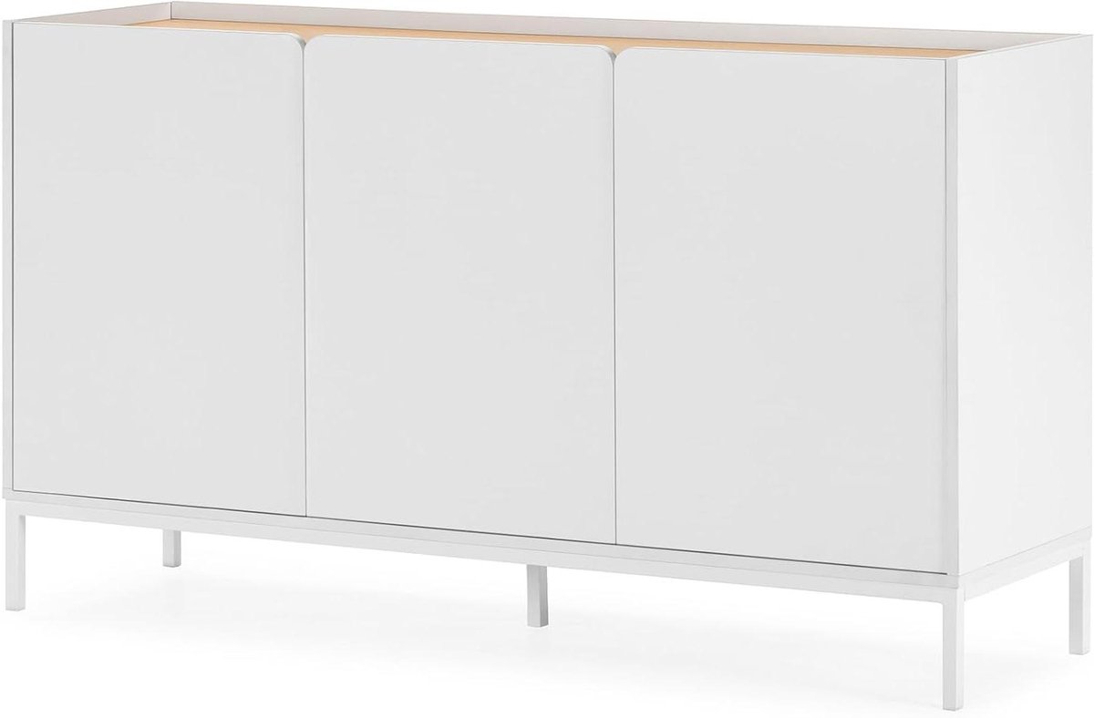 Gekromd Dressoir - Opbergkast Buffetkast - Woonkamer Opbergen - 3 Deuren Scandinavisch - 140 cm breed - Wit