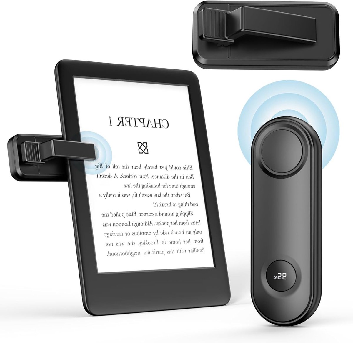 Draadloze afstandsbediening voor eReaders en tablets, ideaal voor het lezen van boeken en foto's maken, met handige paginawisselfunctie en batterij-indicator, zwart