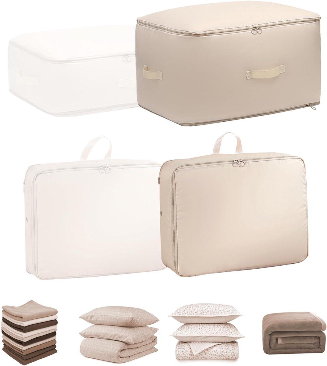 Zelfcomprimerende Organizer - Opbergzak Kledingzak - Ruimte Besparen - Zelfcompressie Functie - 54 x 42 x 50 cm - Beige